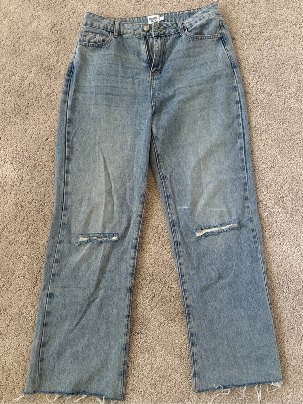 Princess Polly Light Blue Straight Leg Distressed Jeans